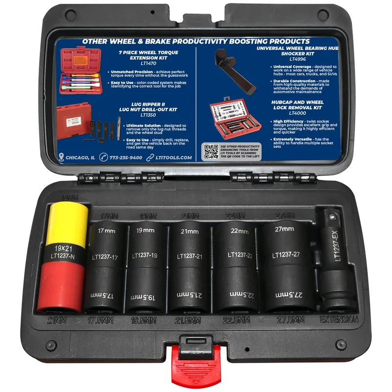1/2-Inch Drive Flip Socket Set (7-Piece) For Standard, or Damaged Capped/Clad Lug Nuts - LT1237