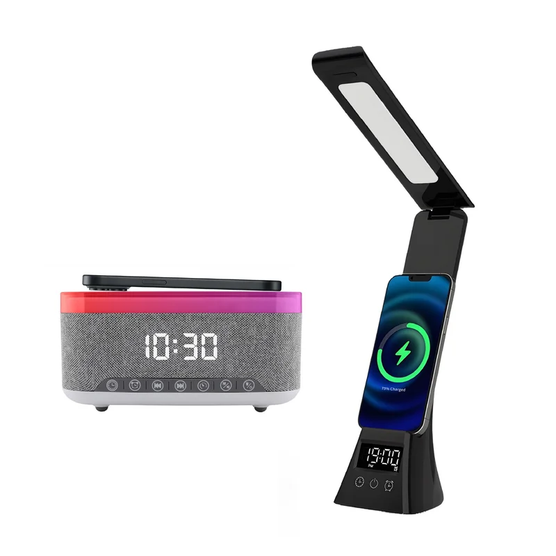 2-in-1 Charging & Illumination Set Wireless Charging Alarm Clock Speaker + LED Desk Lamp Charger