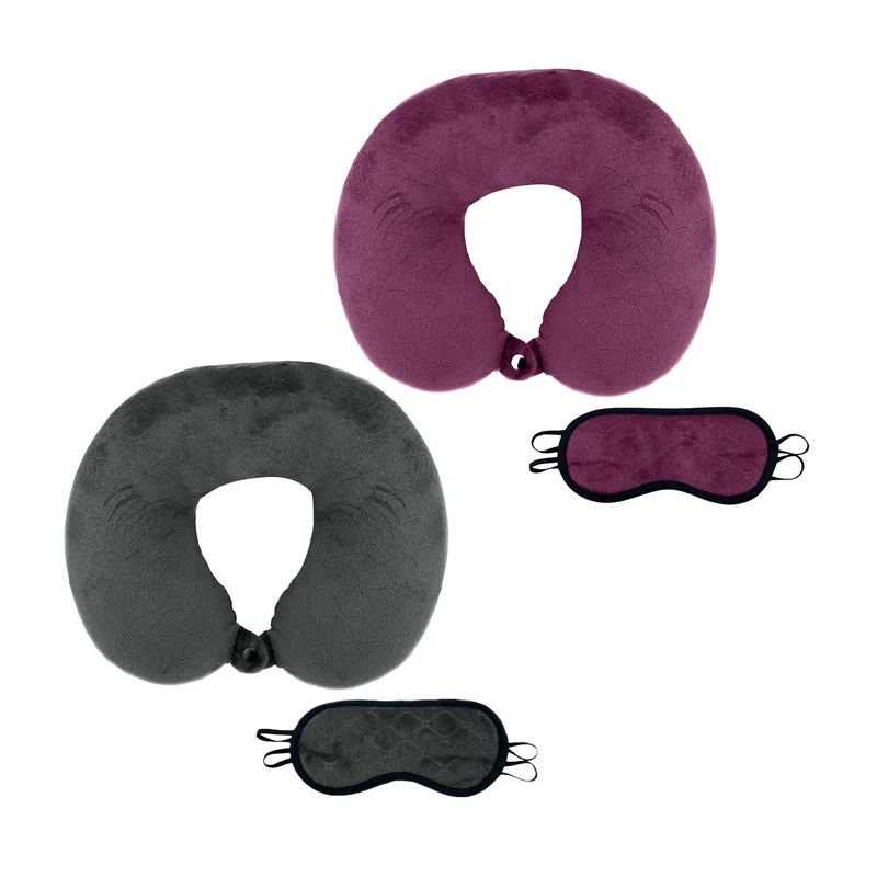 2 Memory Foam Travel Pillows with Sleep Masks  Ultimate Comfort for Couples on the Go