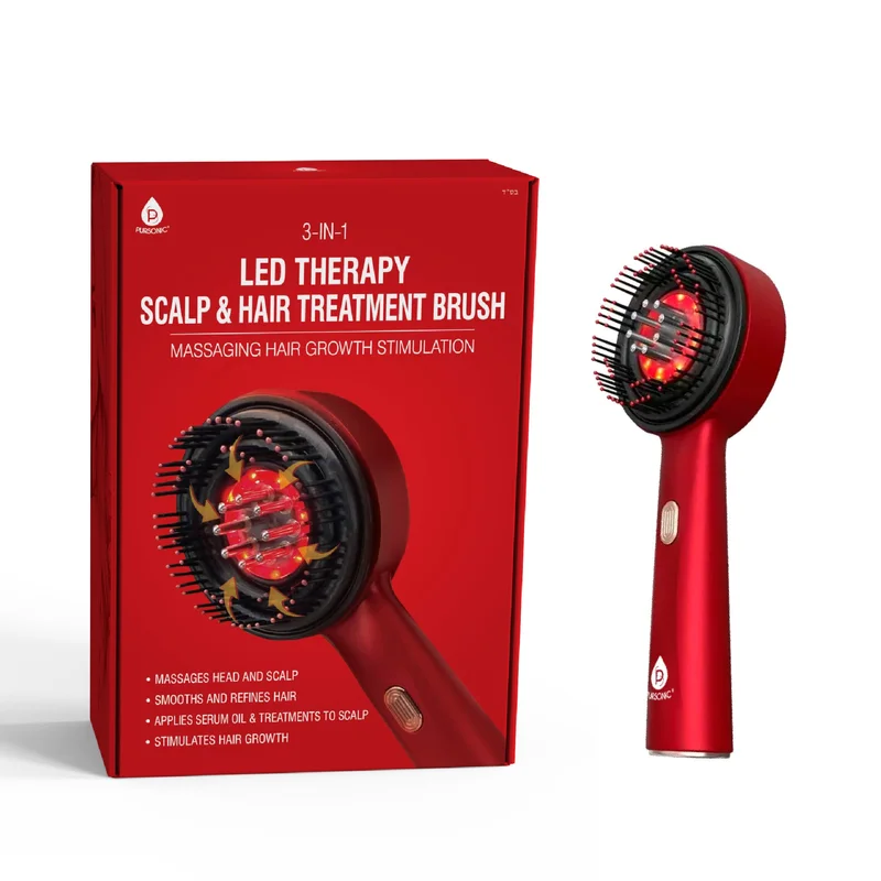 3-in-1 LED Therapy Scalp & Hair Treatment Brush Stimulate Growth, Boost Volume, Enhance Scalp Health Black