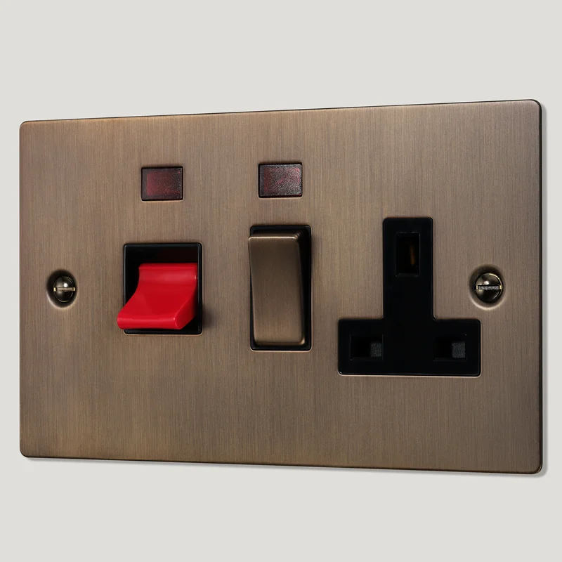 45A Cooker Switch with 13A Switched Socket - Antique Brass