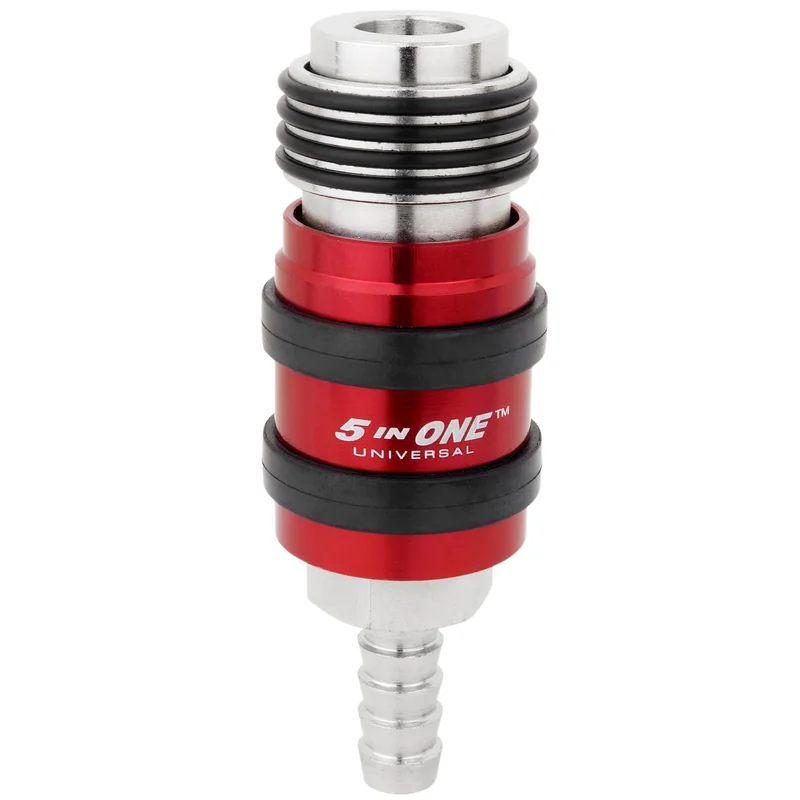5 In ONE Universal Safety Exhaust Hose Barb Industrial Coupler, 3/8" ID x 1/4" Flow Body