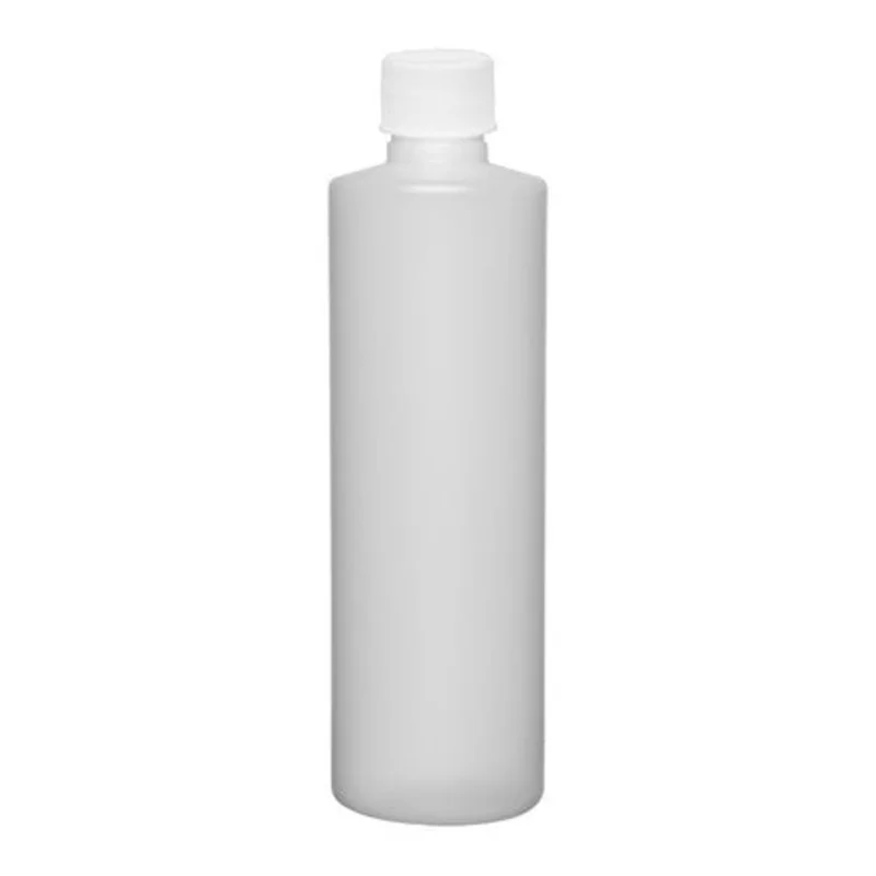 8 oz. (1/2 pint) Natural Round HDPE Plastic Bottle 24mm outlet with included 24/410 White Ribbed Cap