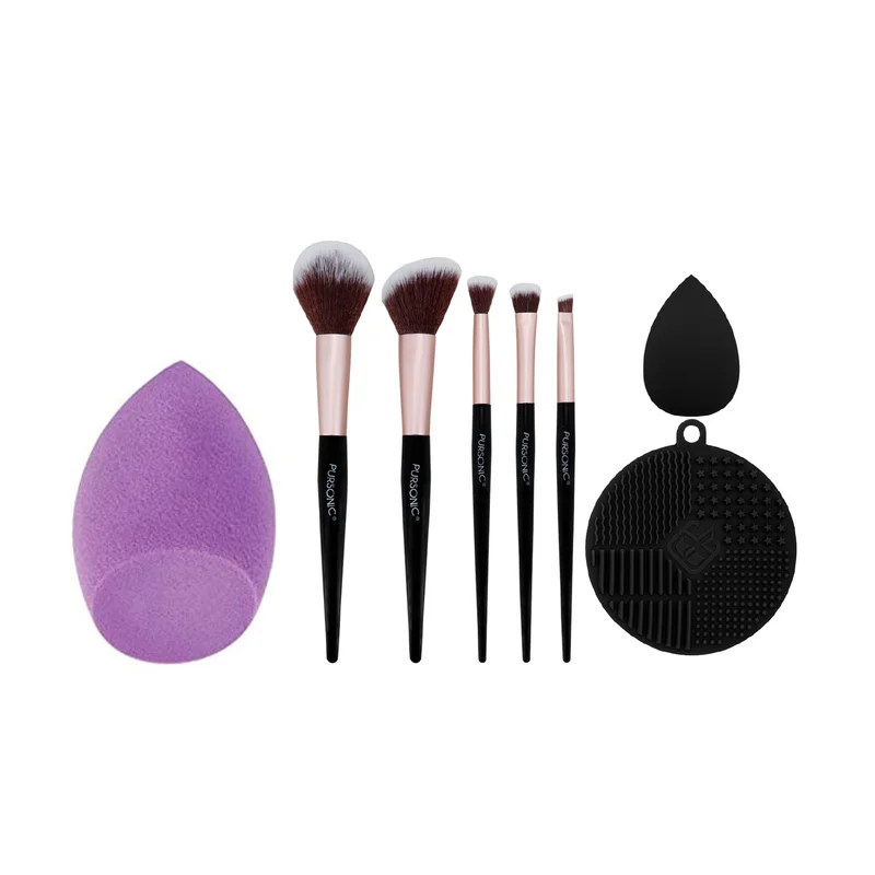 8-Piece Pro Makeup Application Set  7 Brushes + Blending Sponge