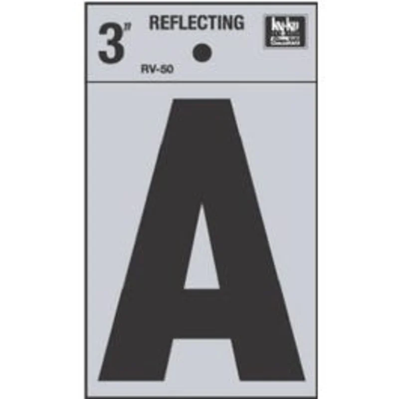 Address Letter, "A", Black Reflective Vinyl, Adhesive, 3-In.