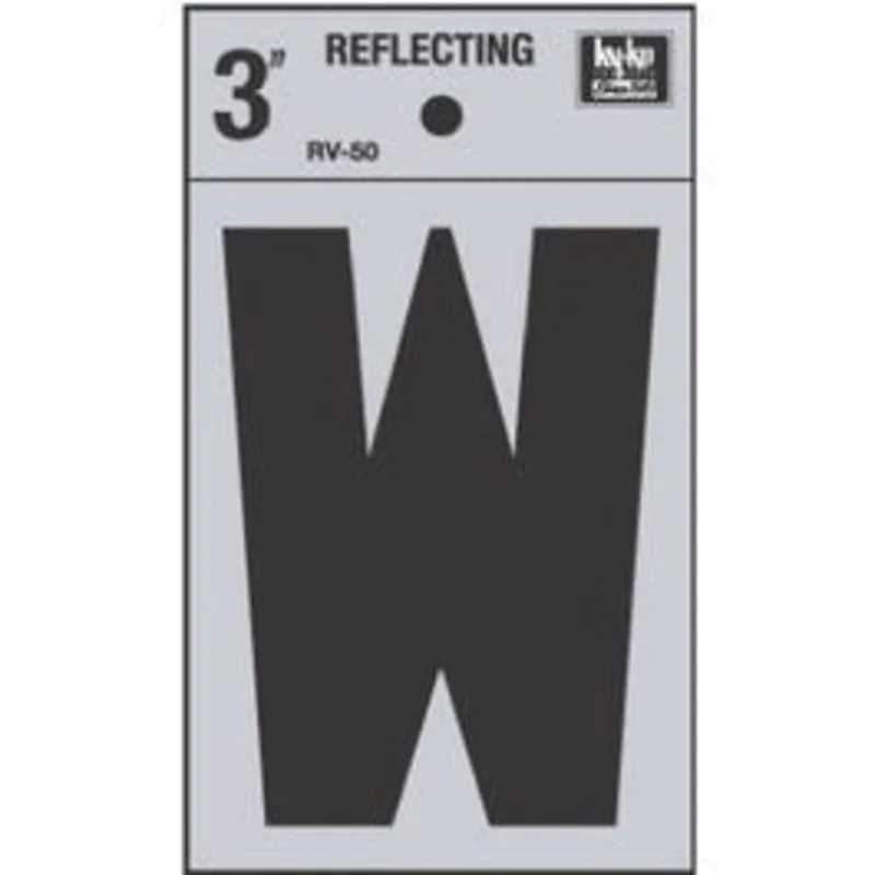 Address Letter, "W", Reflective, Black Vinyl Adhesive, 3-In.
