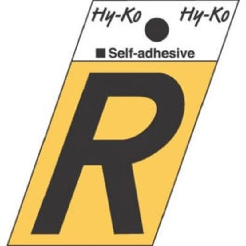 Address Letters, "R", Angle-Cut, Black/Gold Aluminum, Adhesive, 1.5-In.