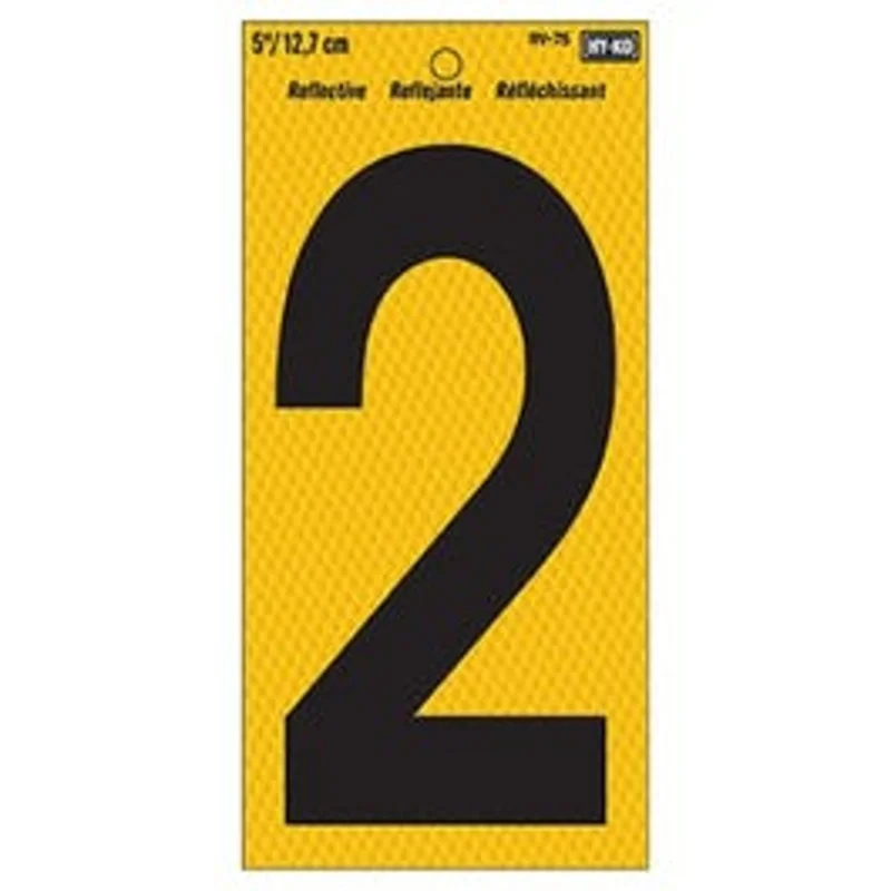 Address Number, Reflective Yellow & Black, 5-In., "2"