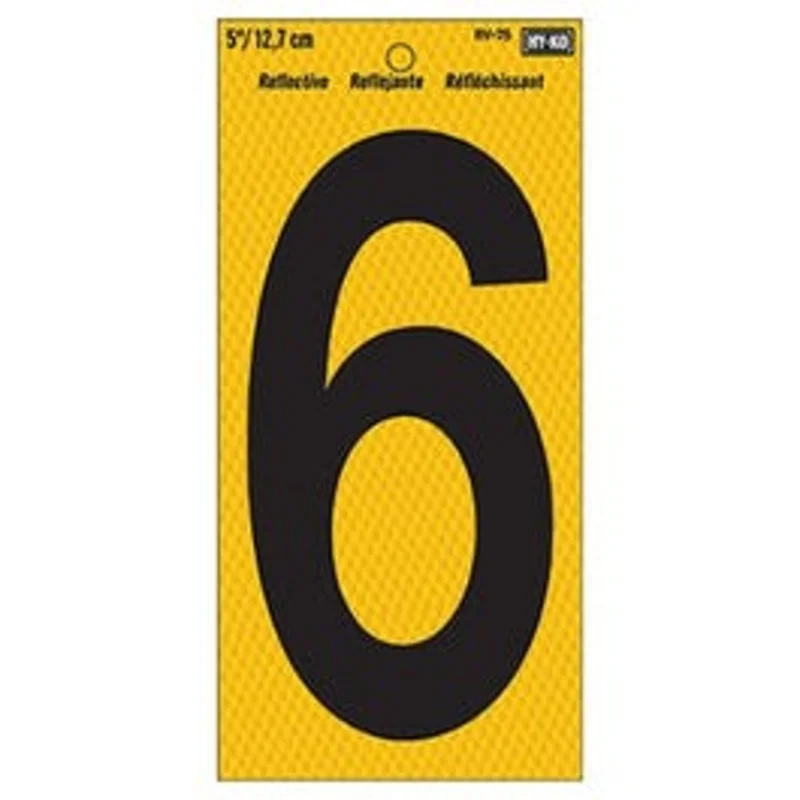 Address Number, Reflective Yellow & Black, 5-In., "6"