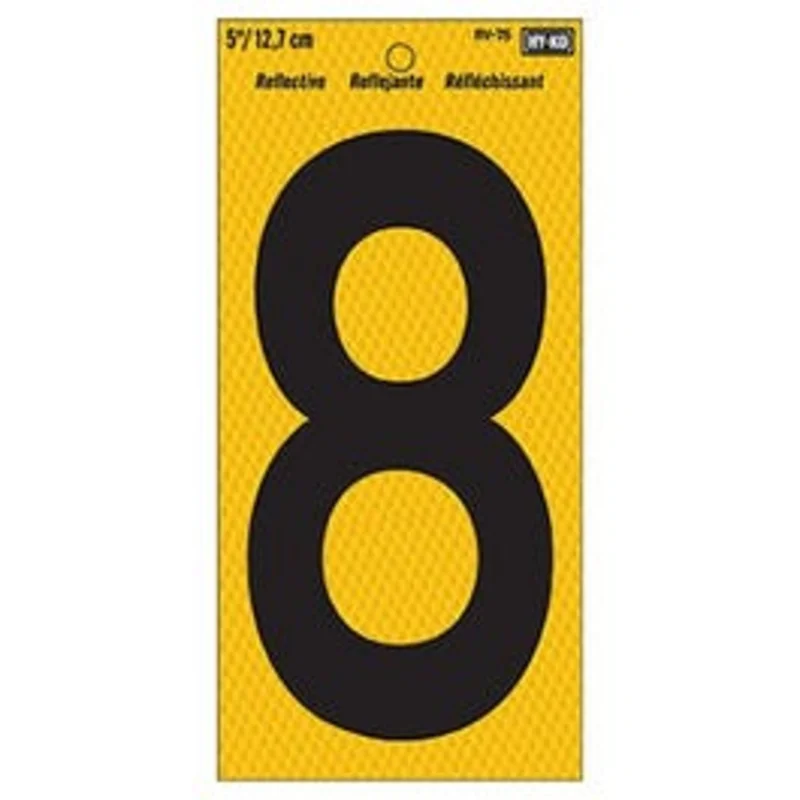 Address Number, Reflective Yellow & Black, 5-In., "8"
