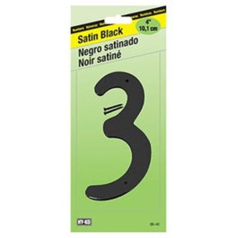 Address Number, Satin Black Zinc, 4-In., "3"