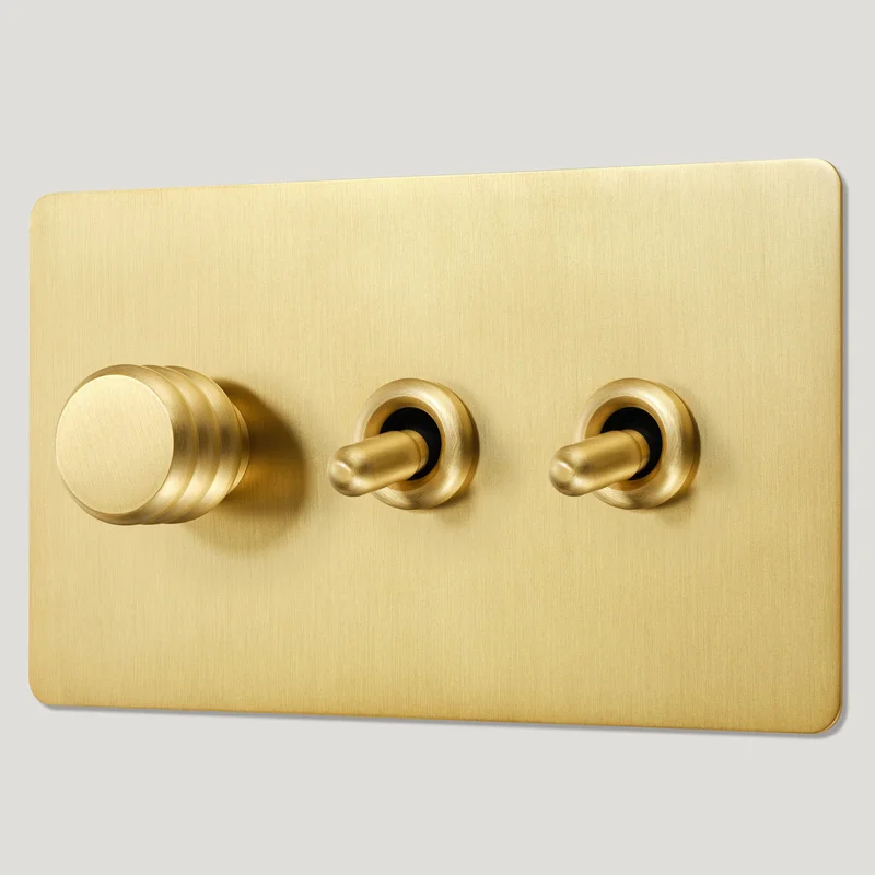 ALVA 3G Mixed Light Switch 2 Toggle / 1 Dimmer - Brass