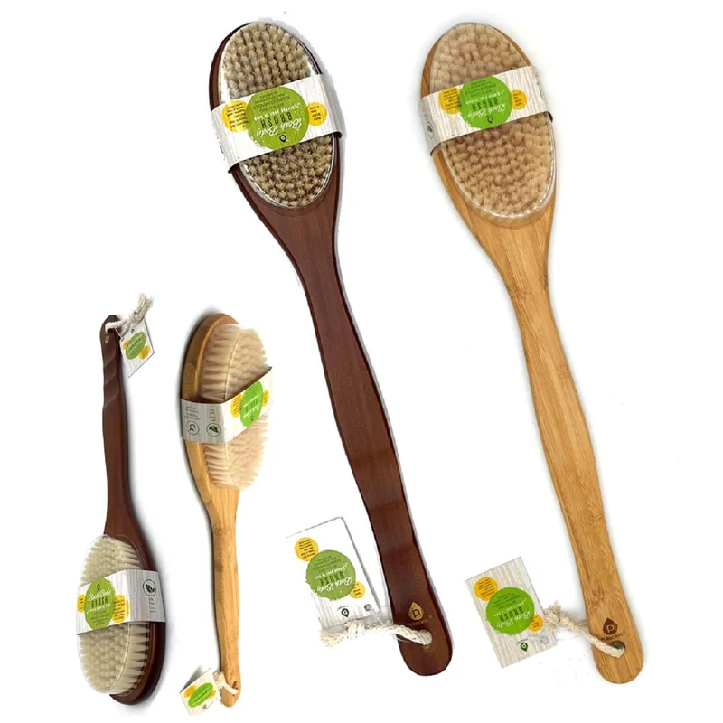 Bath Body Brush With Long Bamboo Handle Dark
