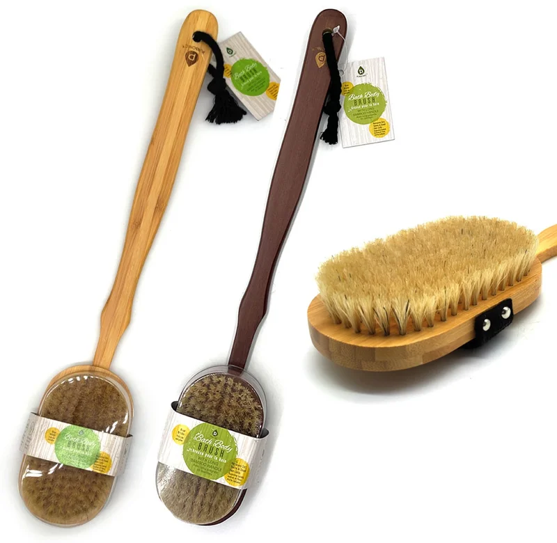Bath Body Brush With Long Bamboo Handle Natural