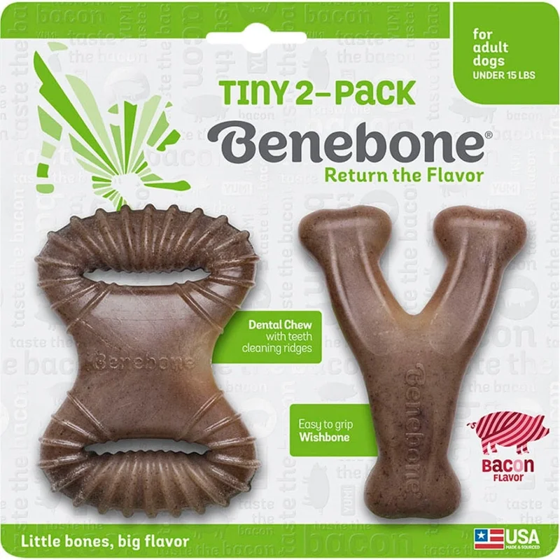 Benebone Dental Chew & Wishbone Dog Chew Toy BACON