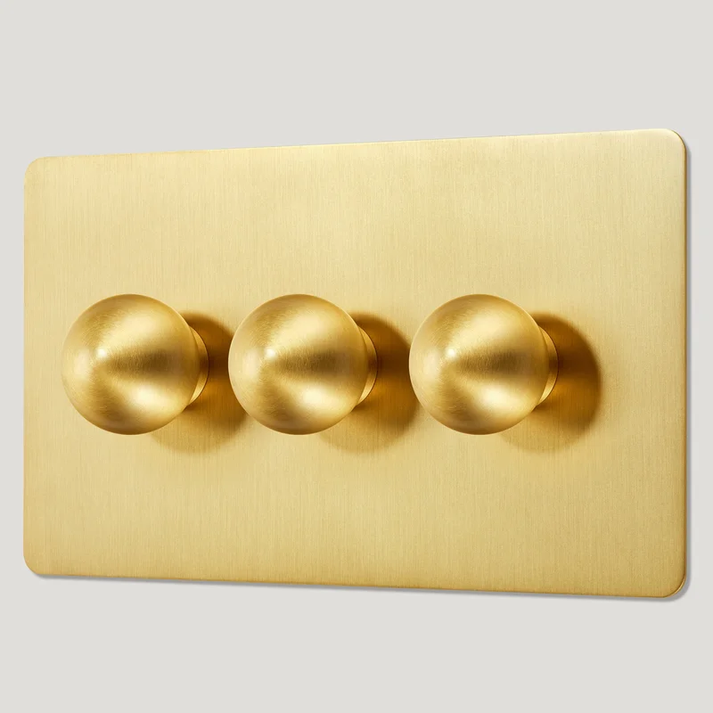BOBBIN 3G Dimmer Light Switch - Brass