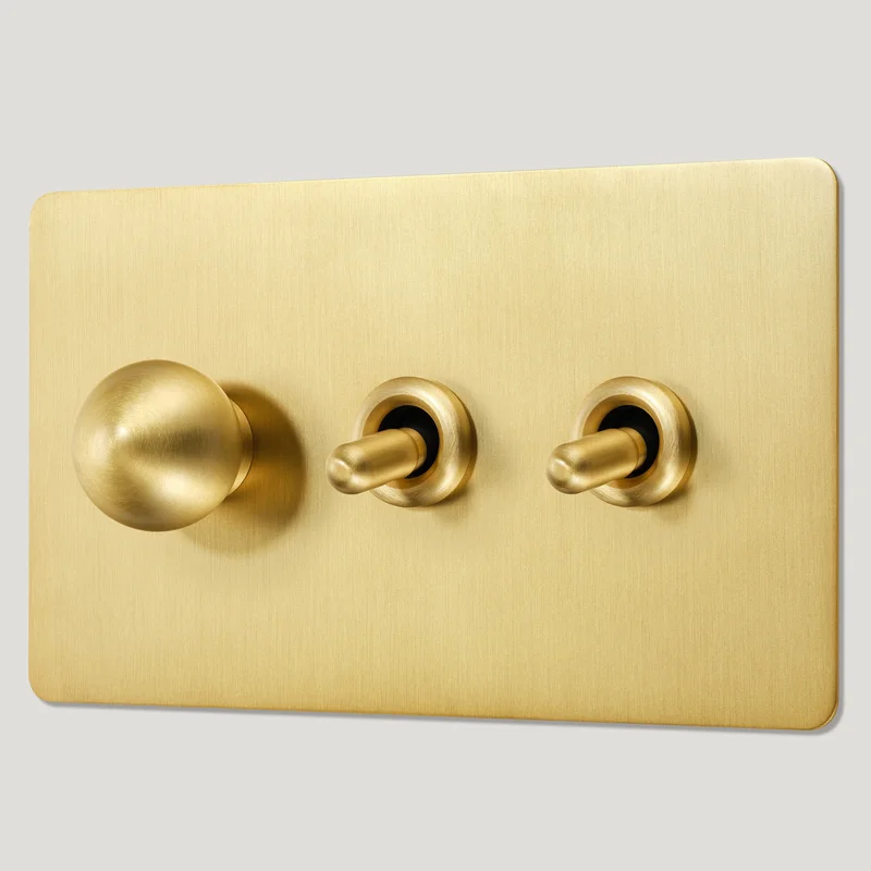 BOBBIN 3G Mixed Light Switch 2 Toggle / 1 Dimmer - Brass