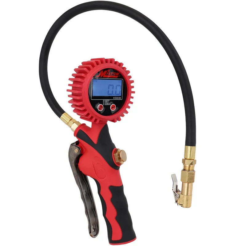 Call For Availability - Heavy-Duty Digital Tire Inflator and Air Pressure Gauge, Clip-on Chuck, 1/4" NPT, 20" Rubber Hose, 0-255 PSI