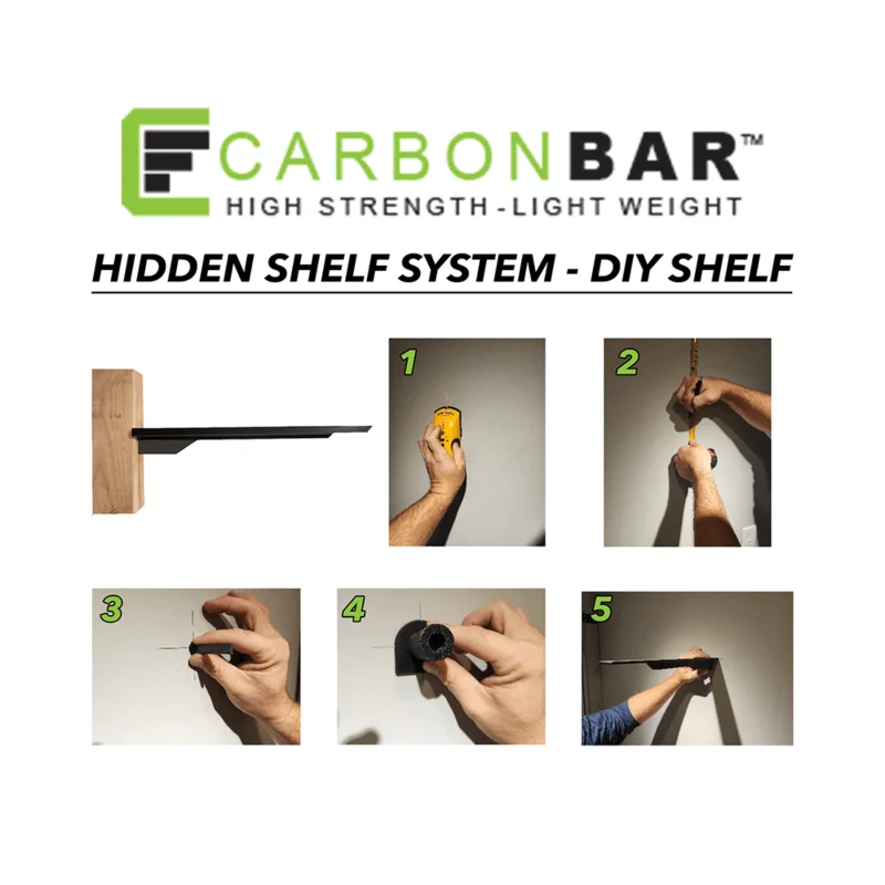 CarbonBar DIY Floating Shelf Starter Kit 7in -12in Rods