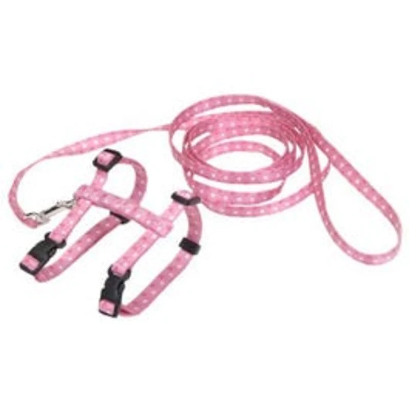 Cat Harness/Leash, Pink Dot, Nylon