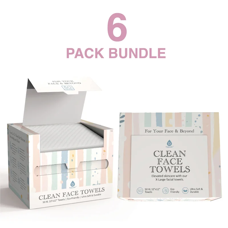 Clean Facial Towels  Six Pack Bundle | Eco-Friendly, Extra-Large, 100% Plant-Based Towels