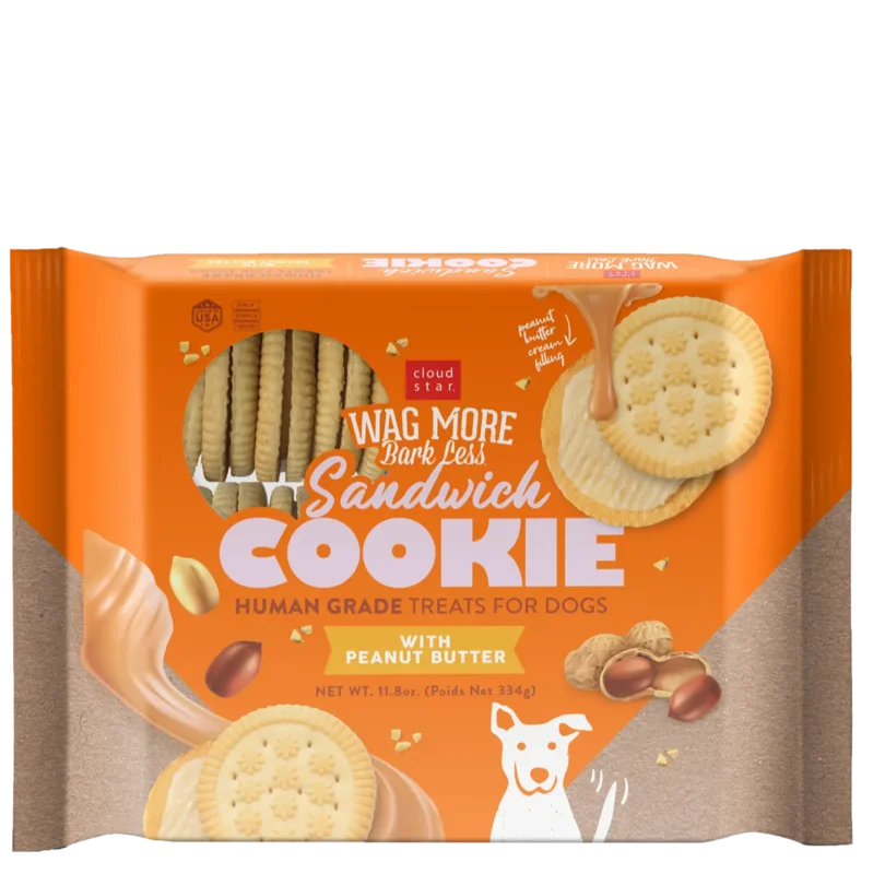 Cloud Star Wag More Bark Less Human Grade Peanut Butter Sandwich Cookie Dog Treats