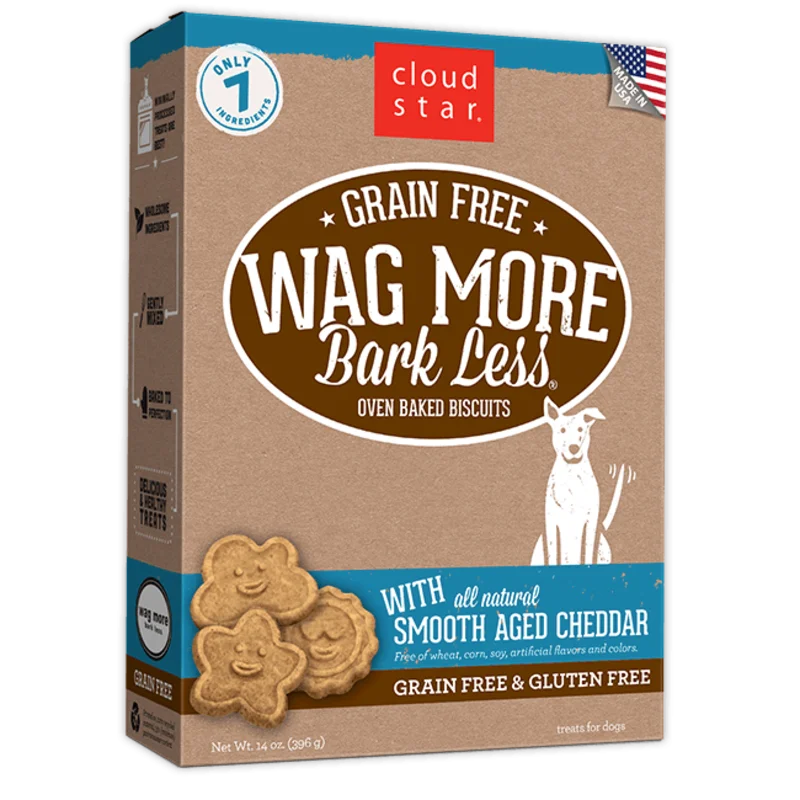 Cloud Star Wag More Bark Less Oven Baked Gain Free Smooth Aged Cheddar Dog Treats