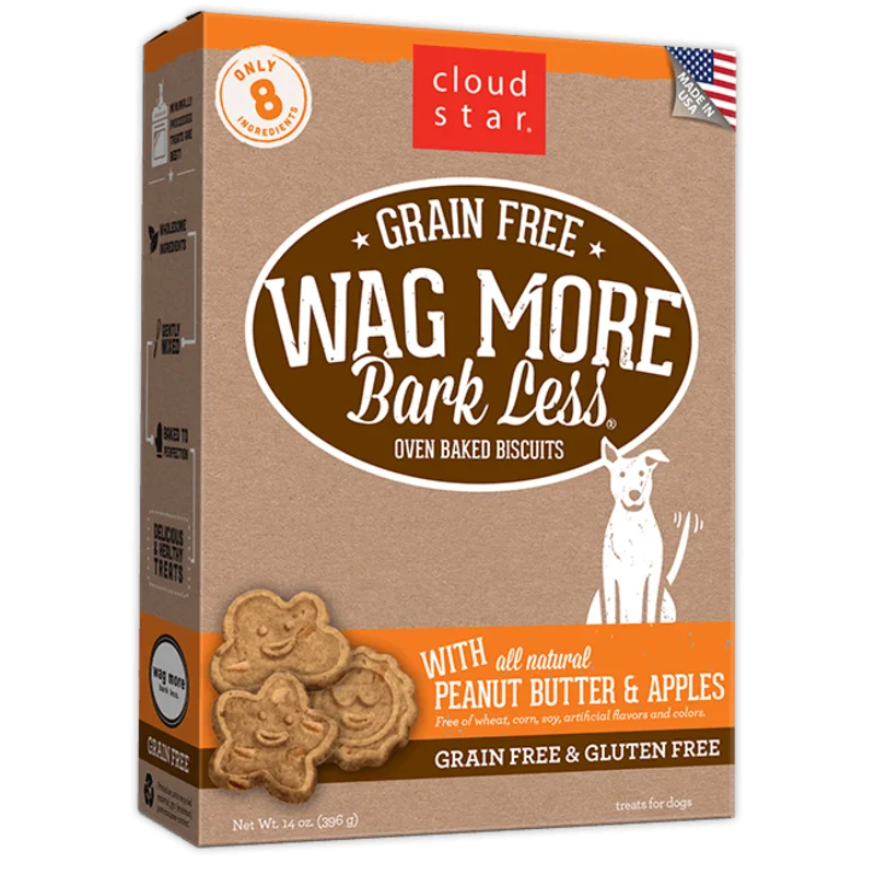 Cloud Star Wag More Bark Less Oven Baked Grain Free Peanut Butter and Apples Dog Treats