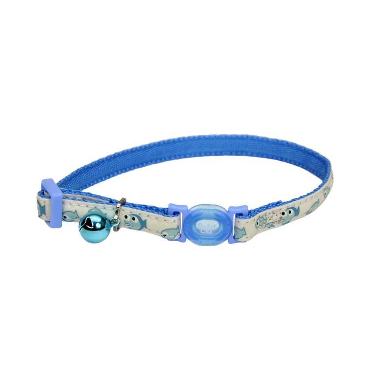 Coastal Pet Safe Cat Glow in the Dark Adjustable Breakaway Collar Glowing Blue Fish
