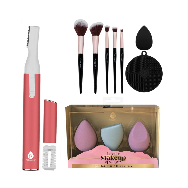Complete Beauty Tool Kit 7 Brushes, Blending Sponge & Precision Eyelash Trimmer