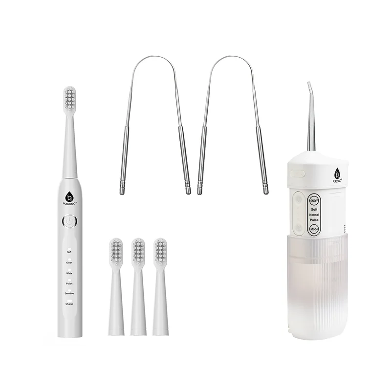 Complete Oral Care Bundle: Rechargeable Toothbrush, Water Flosser & Tongue Scraper