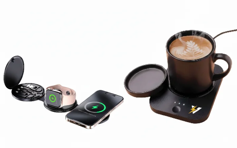 Complete Wireless Charging & Comfort Bundle Sip & Charge 2-in-1 Mug Warmer + 5-in-1 Folding Charging Station
