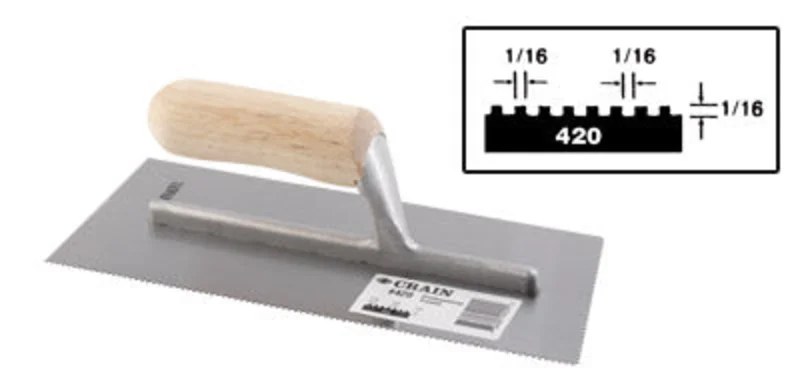 Crain No. 420 Trowel 1/16 x 1/16 x 1/16 Square Notch