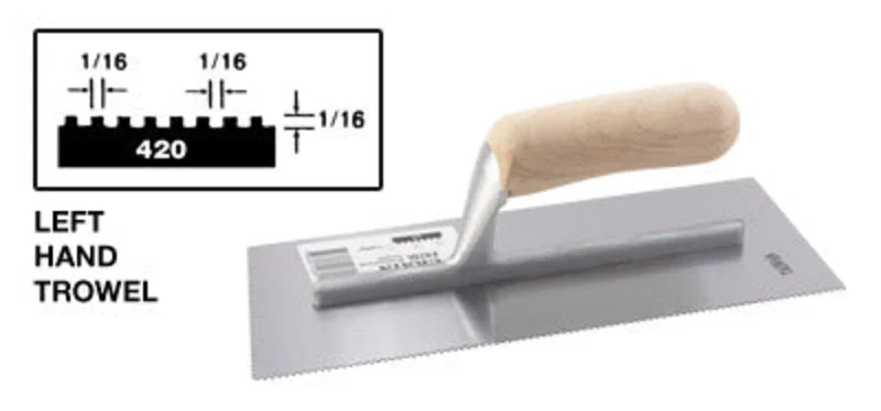 Crain No. 420L Trowel 1/16 x 1/16 x 1/16 Square Notch