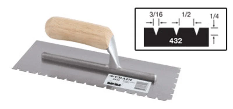 Crain No. 432 Trowel 3/16 x 1/2 x 1/4 V Notch