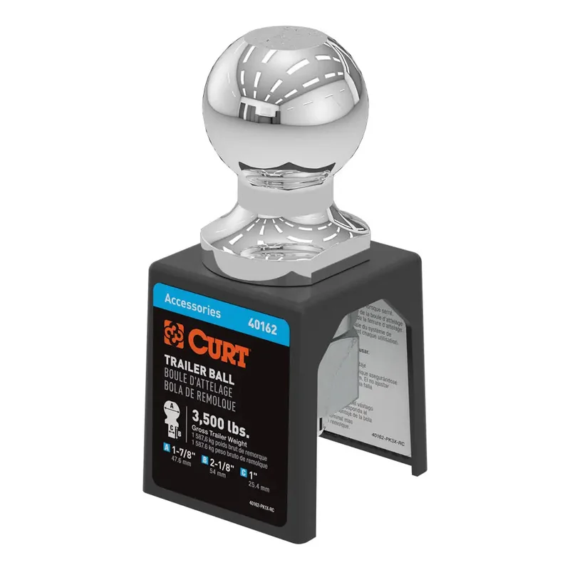 Curt 1-7/8" Trailer Ball (1" x 2-1/8" Shank, 3,500 lbs., Chrome, Packaged) #40162