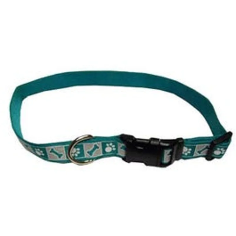 Dog Collar, Reflective, Adjustable, Teal, 5/8 x 12-18-In.