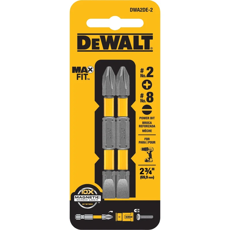 Double Ended Bit 2 Pc. #2PH / #8SL. X 2-3/4" Tough Grip Dewalt