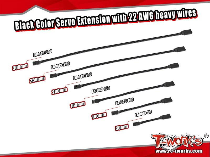 EA-043  Black Color Servo Extension with 22 AWG heavy wires 50/100/150/200/250/300mm  1pc