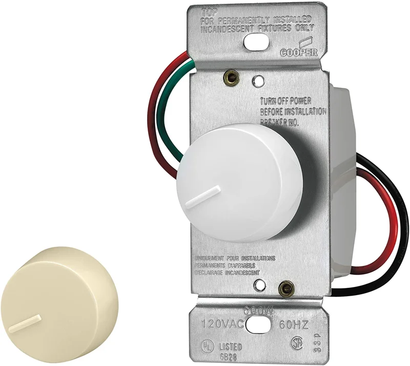 Eaton Cooper Wiring Preset Rotary Dimmer, 600W, Ivory/White Ivory/White