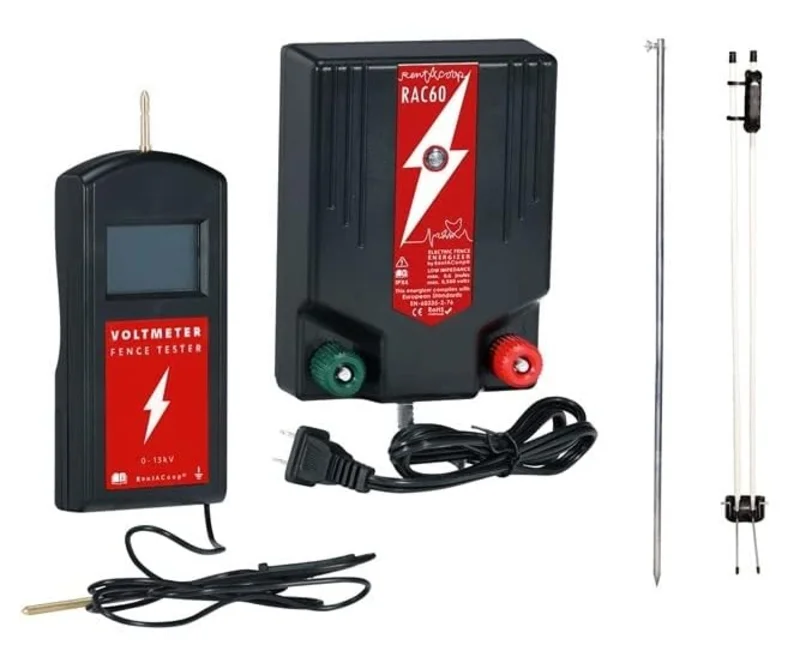 Electric Poultry Netting Set - Includes Fence Charger, Grounding Rod, Gate Handle Kit, and Voltmeter Fence Tester