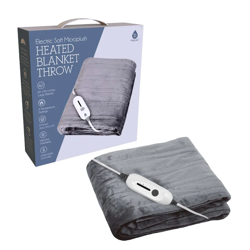 Electric Soft Microplush Heated Blanket Throw  62x84 Inches, Fast Heating with 3 Temperature Settings