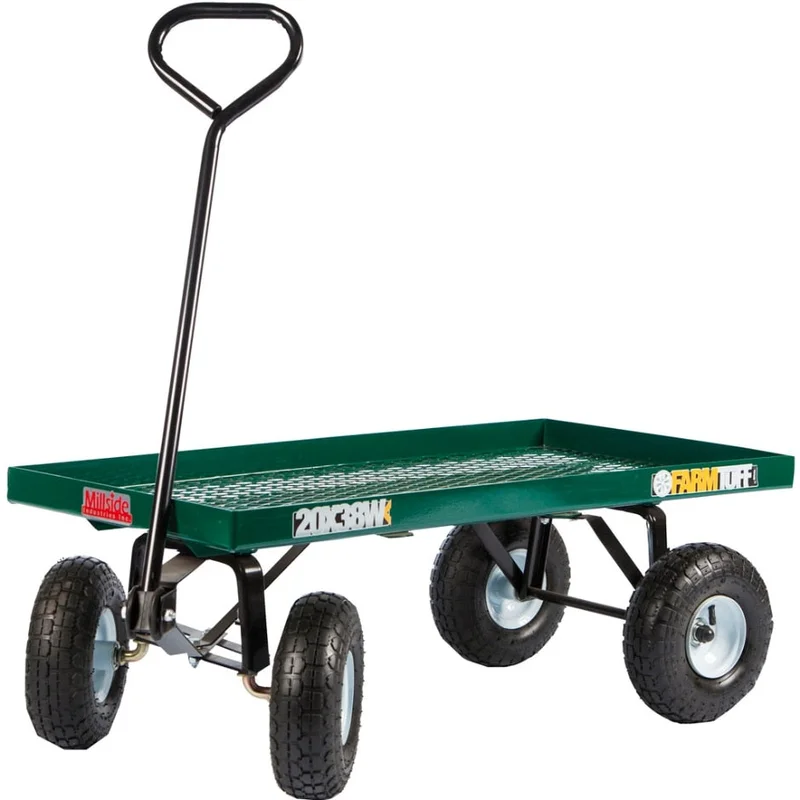 FARM-TUFF DECK WAGON METAL WITH FLAT FREE TIRES GREEN
