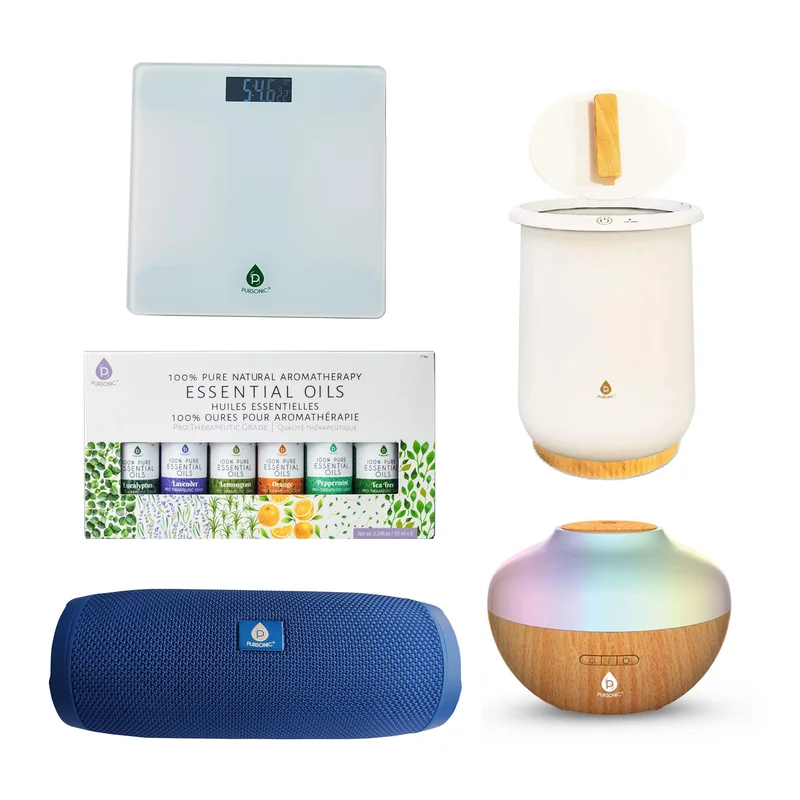 FlameGlow Aromatherapy Diffuser, Pursonic 6-Pack Essential Oils & Portable 360 Hi-Res Wireless Speaker