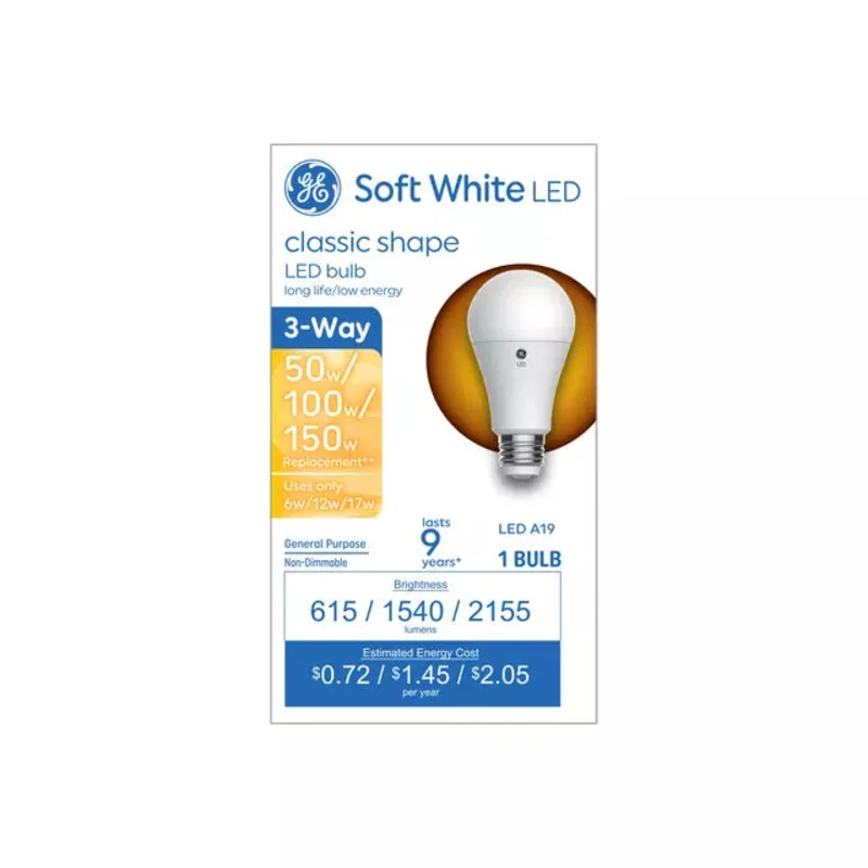 GE 3-Way A19 LED Light Bulb 150/100/50 Watt Replacement Soft White Soft White