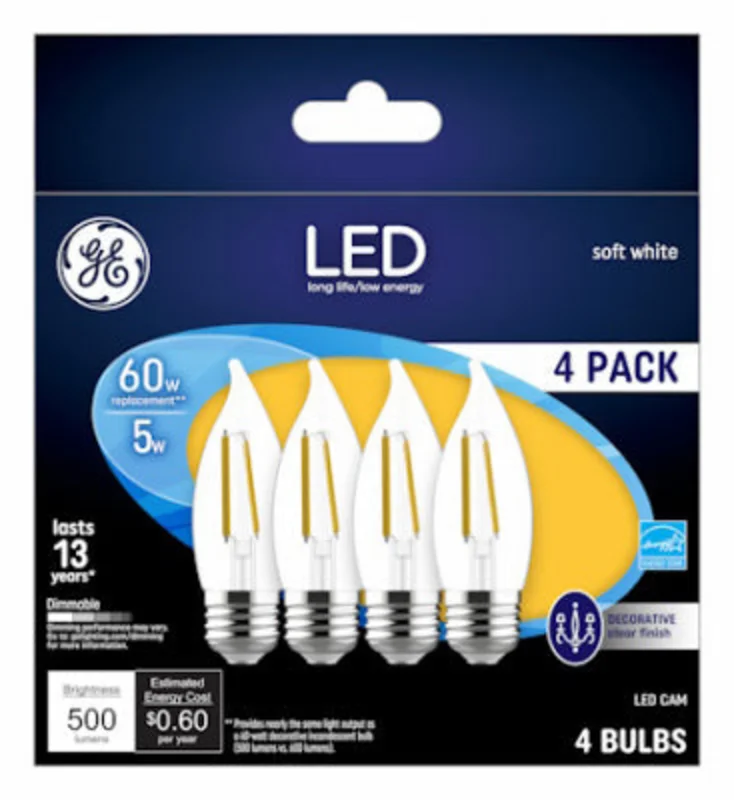 GE Decorative LED Light Bulbs Soft White CAM Clear Dimmable 500 Lumens 5 Watt