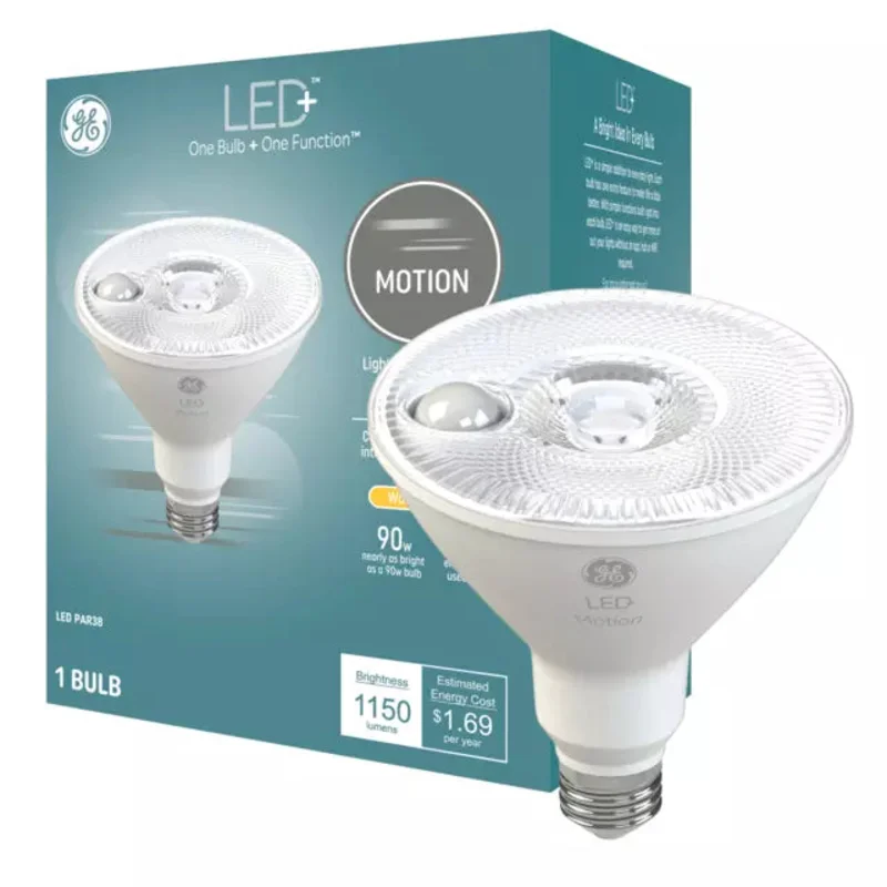 GE LED+ Motion Sensor LED Light Bulb, PAR38 Outdoor Security Floodlight Warm White