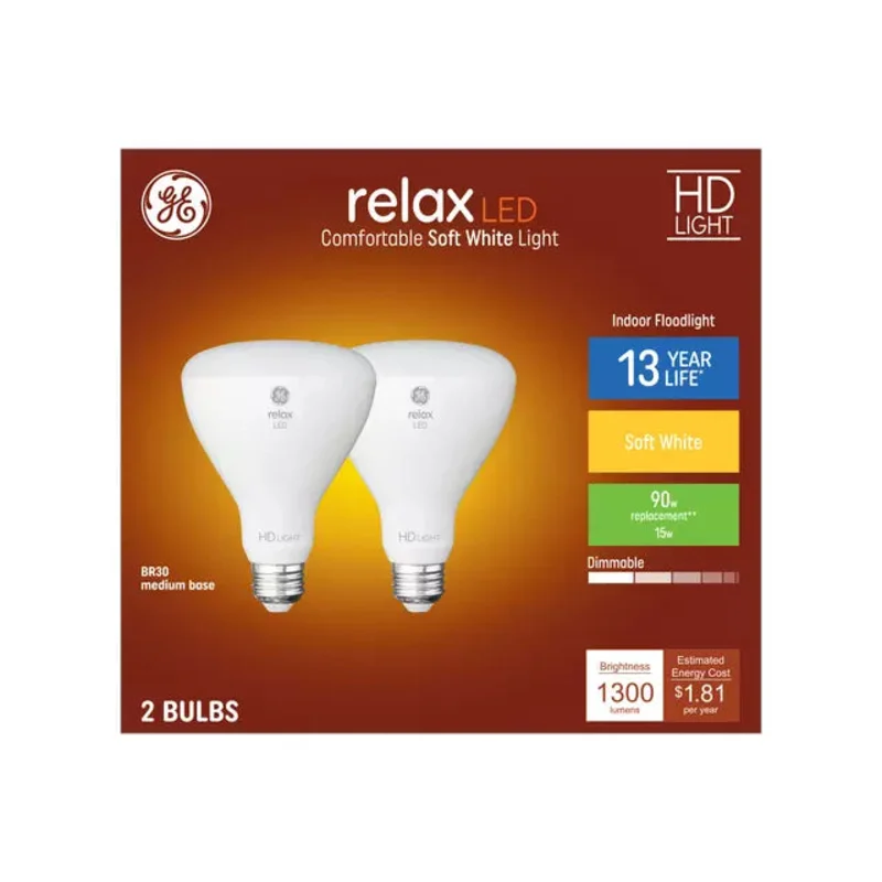 GE Relax HD LED 90 Watt Replacement, Soft White, BR30 Indoor Floodlight Bulbs (2 Pack)