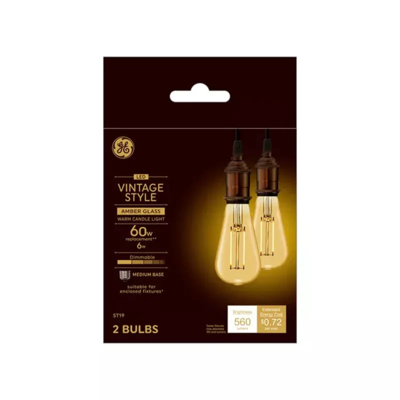 GE Vintage LED 60 Watt Replacement Candlelight ST19 Edison Bulbs