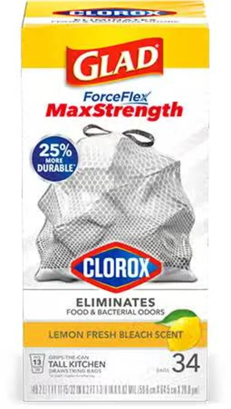 Glad ForceFlex MaxStrength with Clorox Bags Lemon Fresh Bleach Scent